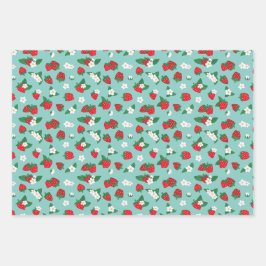 Sweet Red Blue Strawberries White Blume Muster Geschenkpapier Set