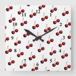 Sweet Red Cherry EWall Clock - Your Colors Quadratische Wanduhr