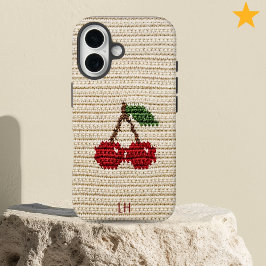 Sweet Red Crochet Cherries Yarn Custom Name iPhone 16 Hülle