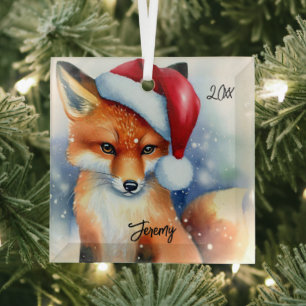 Sweet Red Fox in Snow Ornament Aus Glas
