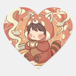 Sweet Red Panda Love Heart Shaped Sticker