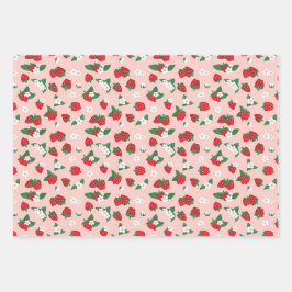 Sweet Red Pink Erdbeeren Weiße Blume Muster Geschenkpapier Set