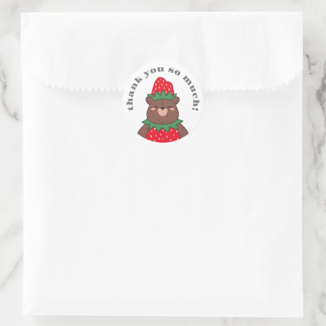 Sweet Red Strawberry Bear Baby Dusche Vielen Dank Runder Aufkleber (Tasche)