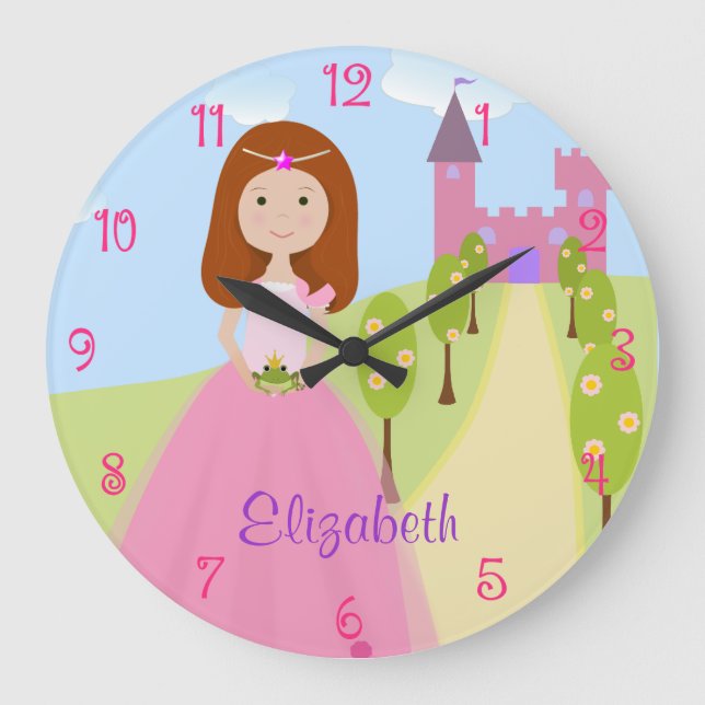 Sweet Redhead Princess Personalisiert Große Wanduhr (Vorderseite)