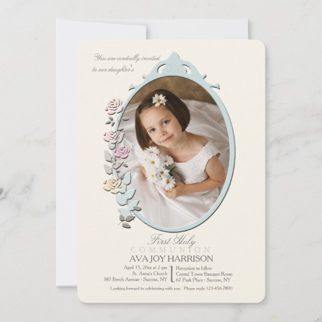 Sweet Reflection Foto Erste Heilige Kommune Einladung (Vorderseite)