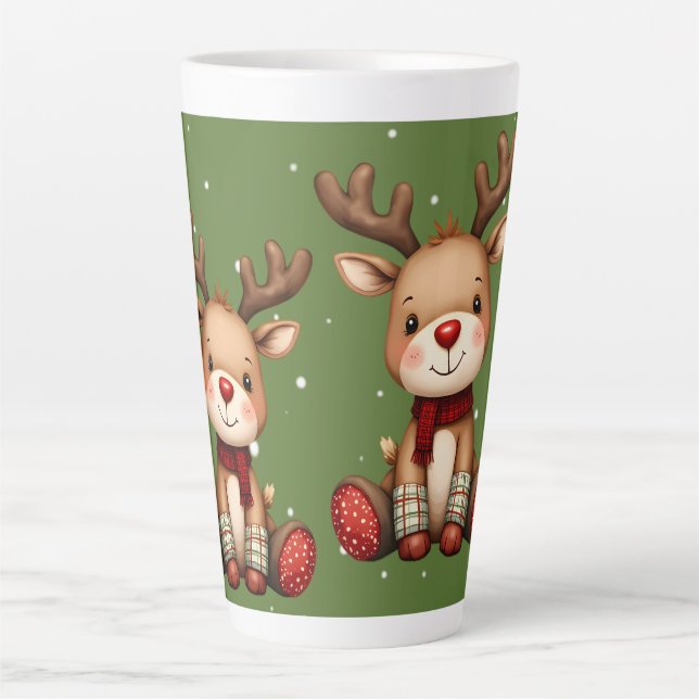 Sweet Reindeer Pair in Holiday Snowfall Milchtasse (Vorderseite)