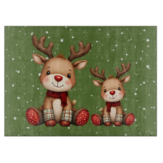 Sweet Reindeer Pair in Holiday Snowfall Schneidebrett (Vorderseite)