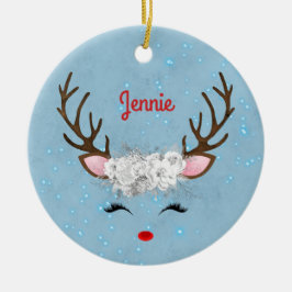 Sweet Rentier Eyelashes und Antler mit Blume Keramik Ornament
