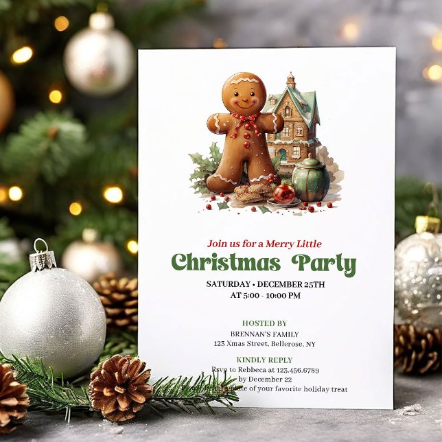 Sweet retro Christmas gingerbread man party invite Einladung (Sweet retro Christmas angel party invitation

)