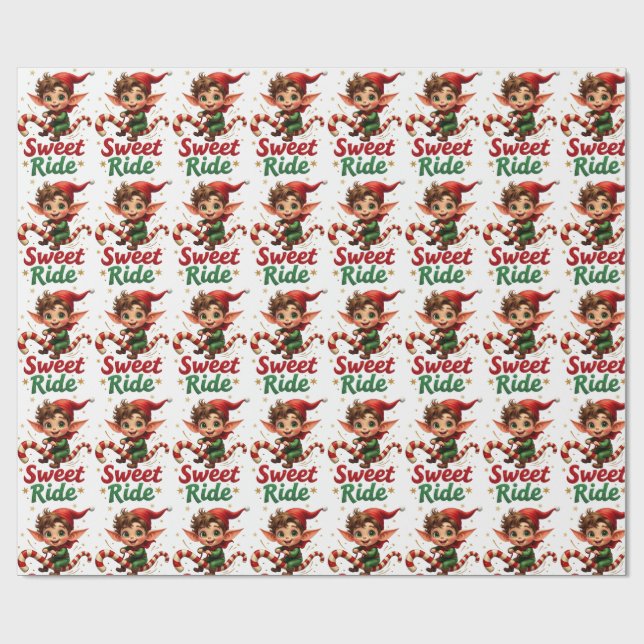 Sweet Ride Elf Christmas Wrapping Paper Geschenkpapier (Flach)