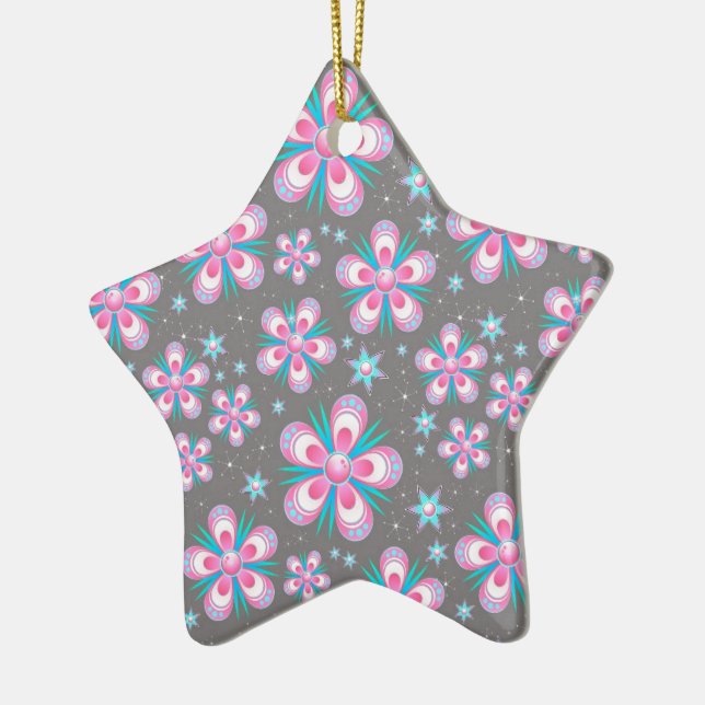 Sweet Romantic  Abstract Pink Flowers Pattern Keramikornament (Links)