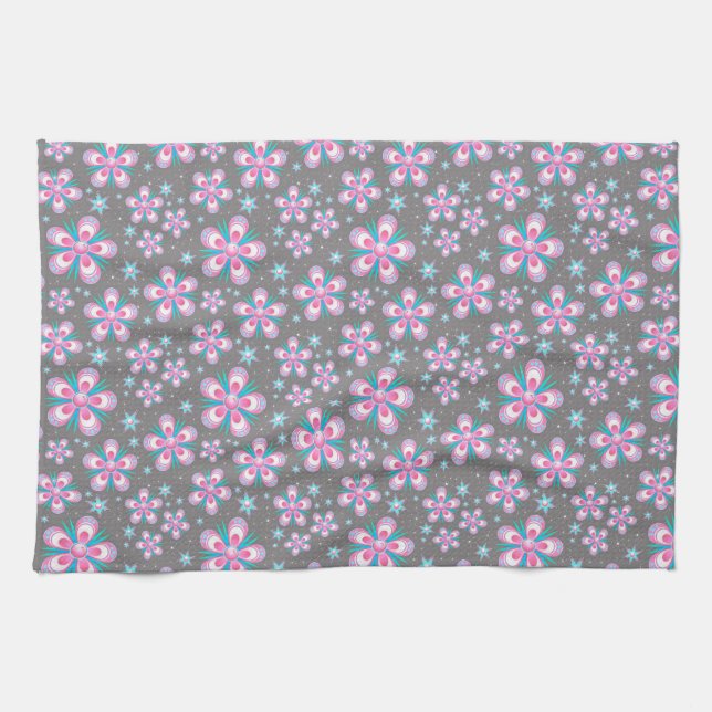 Sweet Romantic Abstrakt Pink Blume Muster Küchentuch (Horizontal)