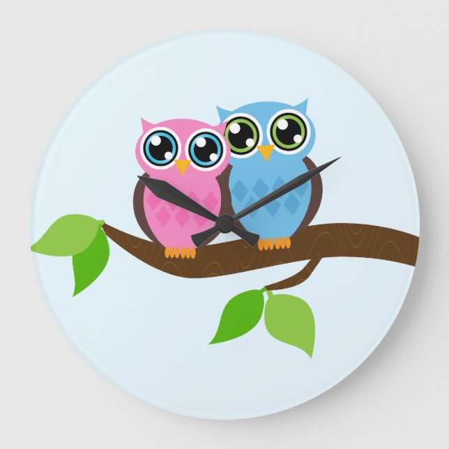 Sweet Romantic Owls Große Wanduhr (Vorderseite)