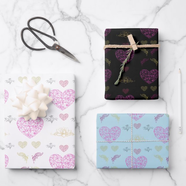 Sweet romantic valentine heart geschenkpapier set (Vorderseite)