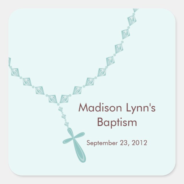 Sweet Rosary Beads Taufe Gunst Siegel Blue Quadratischer Aufkleber (Vorderseite)