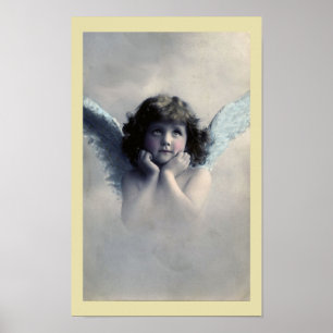 Sweet Rosy Cheeked Vintage Angel in Clouds Poster