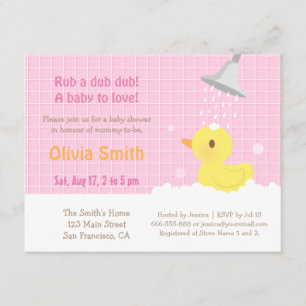 Sweet Rubber Ducky PInk Baby Shower Einladungen
