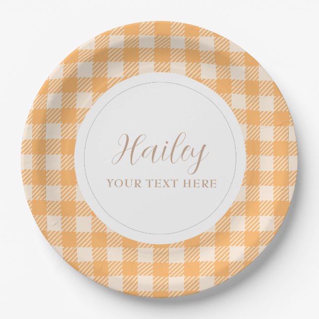 Sweet Rustic Bauern sie Gingham kariertes Party Pappteller (Vorderseite)