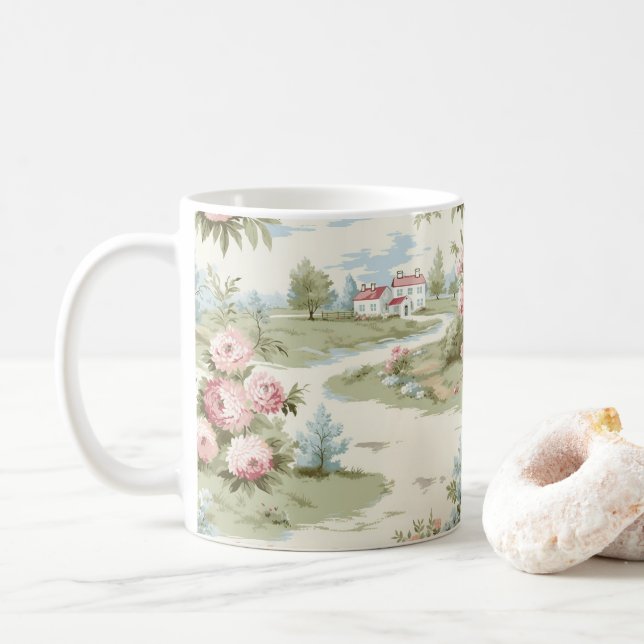 Sweet Rustic Country Zuhause Floral Landschaft Kaffeetasse (Mit Donut)