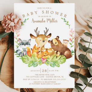 Sweet Rustic Forest Animals Baby Dusche Einladung