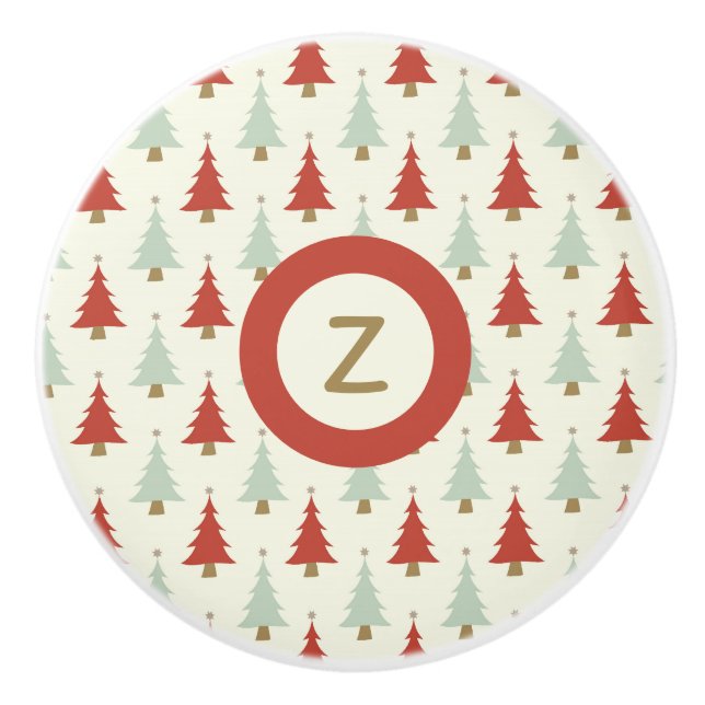 Sweet Rustic Red Green Christmas Tree Keramikknauf (Vorderseite)