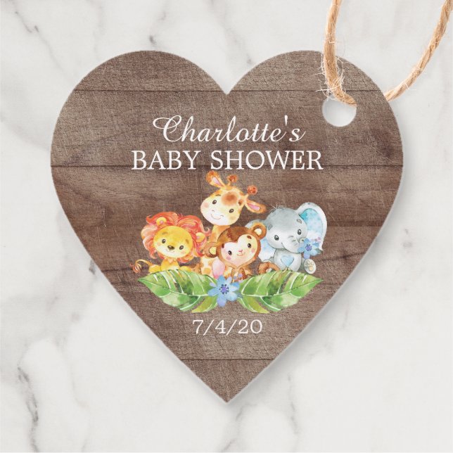 Sweet Safari Animals Baby Dusche Gefallen Tag Geschenkanhänger (Rückseite)
