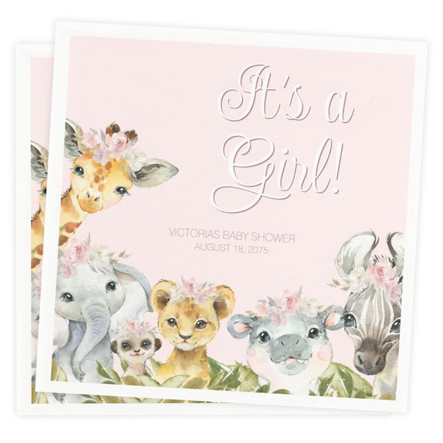 Sweet Safari Animals Baby Dusche Serviette (You can change the text and background color.)