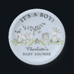 Sweet Safari Animals Baby Shower 7" Plättchen Pappteller<br><div class="desc">Safari Tiere für Jungen Babydusche mit Zebra,  Elefant,  Löwe,  Giraffe & Affe. Matching Artikel in unserem Shop erhältlich.</div>