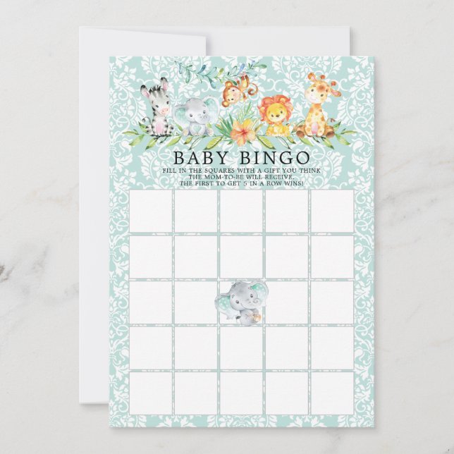 Sweet Safari Animals BINGO Baby Showspiel Einladung (Vorderseite)