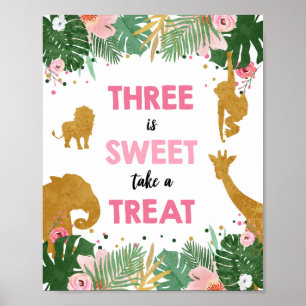 Sweet Safari Animals Girl Birthday Sign Poster