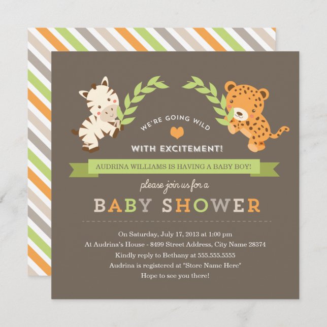 Sweet Safari Baby Dusche einladen Einladung (Vorne/Hinten)