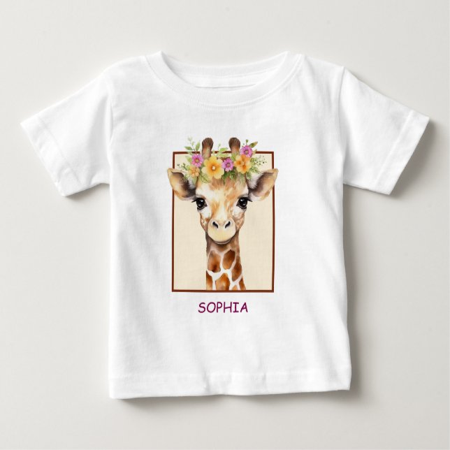 Sweet Safari Baby Giraffe in Rosa und Gelb Baby T-shirt (Vorderseite)