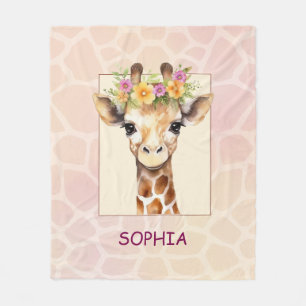Sweet Safari Baby Giraffe in Rosa und Gelb Fleecedecke