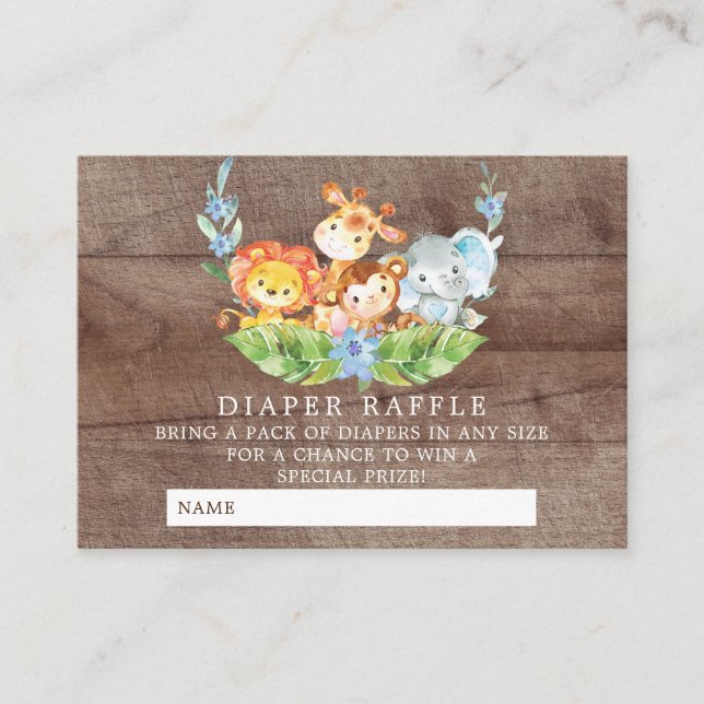 Sweet Safari Baby Showdusche Windeln Raffle Ticket Begleitkarte (Vorderseite)