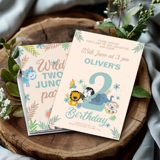Sweet Safari Blue Pastel Second Geburtstag Einladung