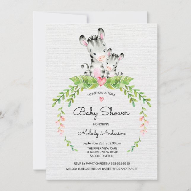 Sweet Safari Jungle Zebra Baby Dusche Einladung (Vorderseite)