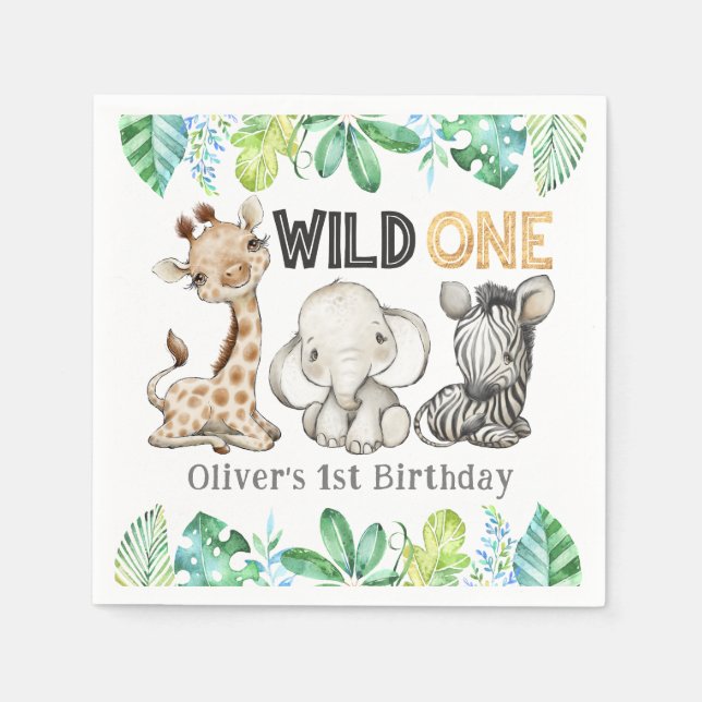 Sweet Safari Tiere Wild Ein Geburtstag Napkins Serviette (Vorderseite)