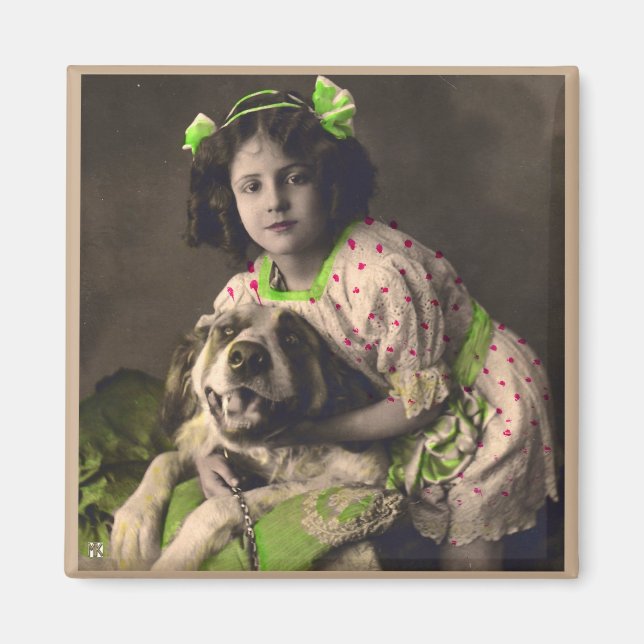 Sweet Saint Bernard Vintag Foto Magnet (Vorne)