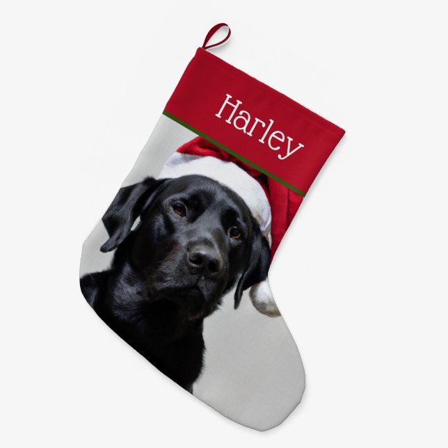 Sweet Santa Black Labrador Großer Weihnachtsstrumpf (Vorderansicht (hängend))