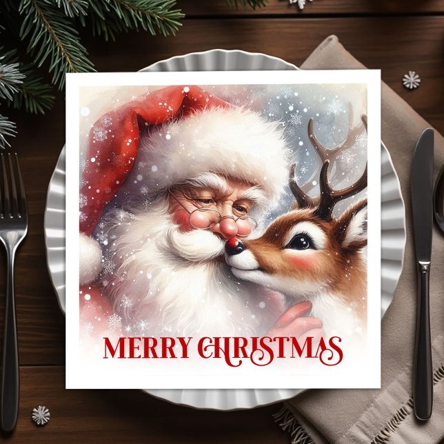 Sweet Santa Rudolph Holiday Christmas Napkins Set Serviette (Sweet Santa Rudolph Holiday Christmas Napkins Dinner Set)