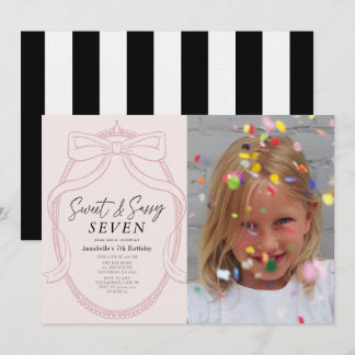 Sweet & Sassy Pink Tiara & Bow Girl Foto Geburtsta Einladung