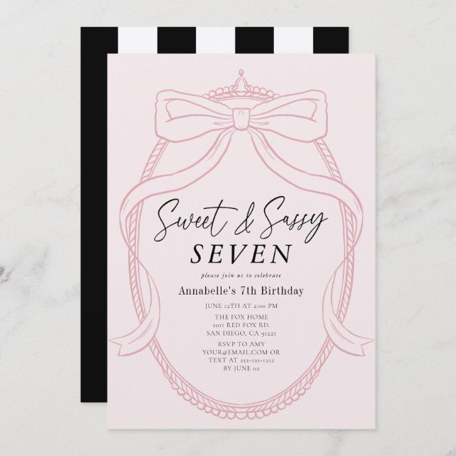 Sweet & Sassy Pink Tiara & Bow Girl Geburtstag Einladung (Vorne/Hinten)
