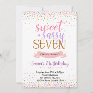 Sweet Sassy Sieben Geburtstagsparty Thema Einladung