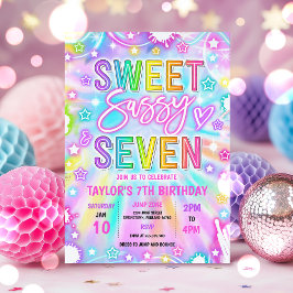 Sweet Sassy und Sieben Neon Glow 7. Geburtstagspar Einladung