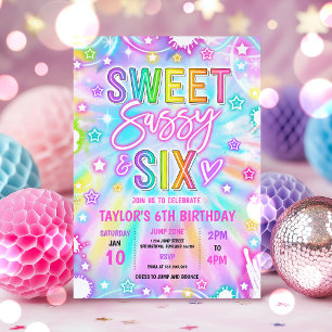 Sweet Sassy und Six Neon Glow 6. Geburtstagsparty Einladung
