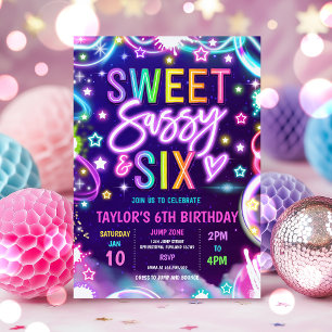 Sweet Sassy und Six Neon Glow 6. Geburtstagsparty Einladung
