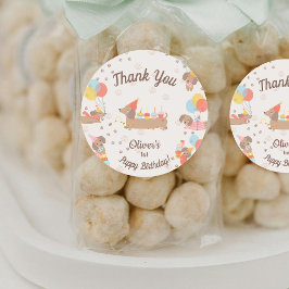 Sweet Sausage Puppy Birthday Party Thank You Runder Aufkleber