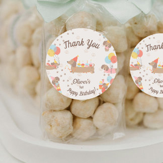 Sweet Sausage Puppy Birthday Party Thank You Runder Aufkleber