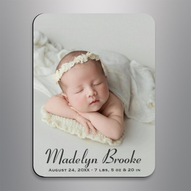 Sweet Script Baby Girl Foto Geburtsankündigung Magnet (Von Creator hochgeladen)