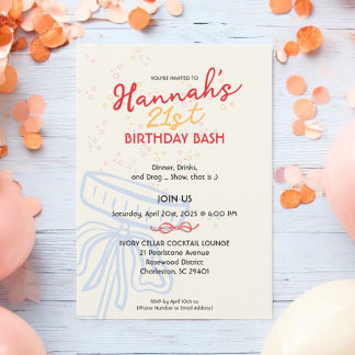Sweet Script Coquette Bow 21. Geburtstag Party Einladung